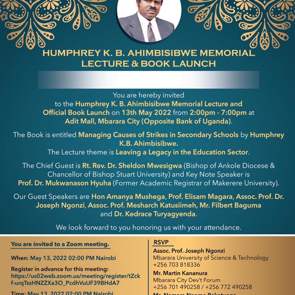 HUMPHREY K.B. AHIMBISIBWE MEMORIAL LECTURE &BOOK LAUNCH